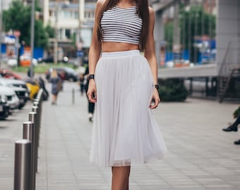 White Casual Tulle Skirt