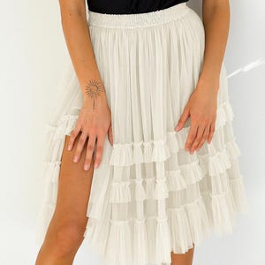Bridesmaid tulle skirt. Wedding White milk ivory tulle skirt with frills, adult white tutu with ruffles, frilled skirt. Ballerina tutu skirt