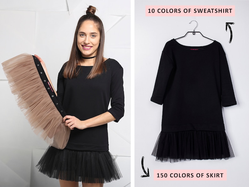 t shirt casual dress tulle tutu skirt Black mini dress gothic party clothing two piece dress