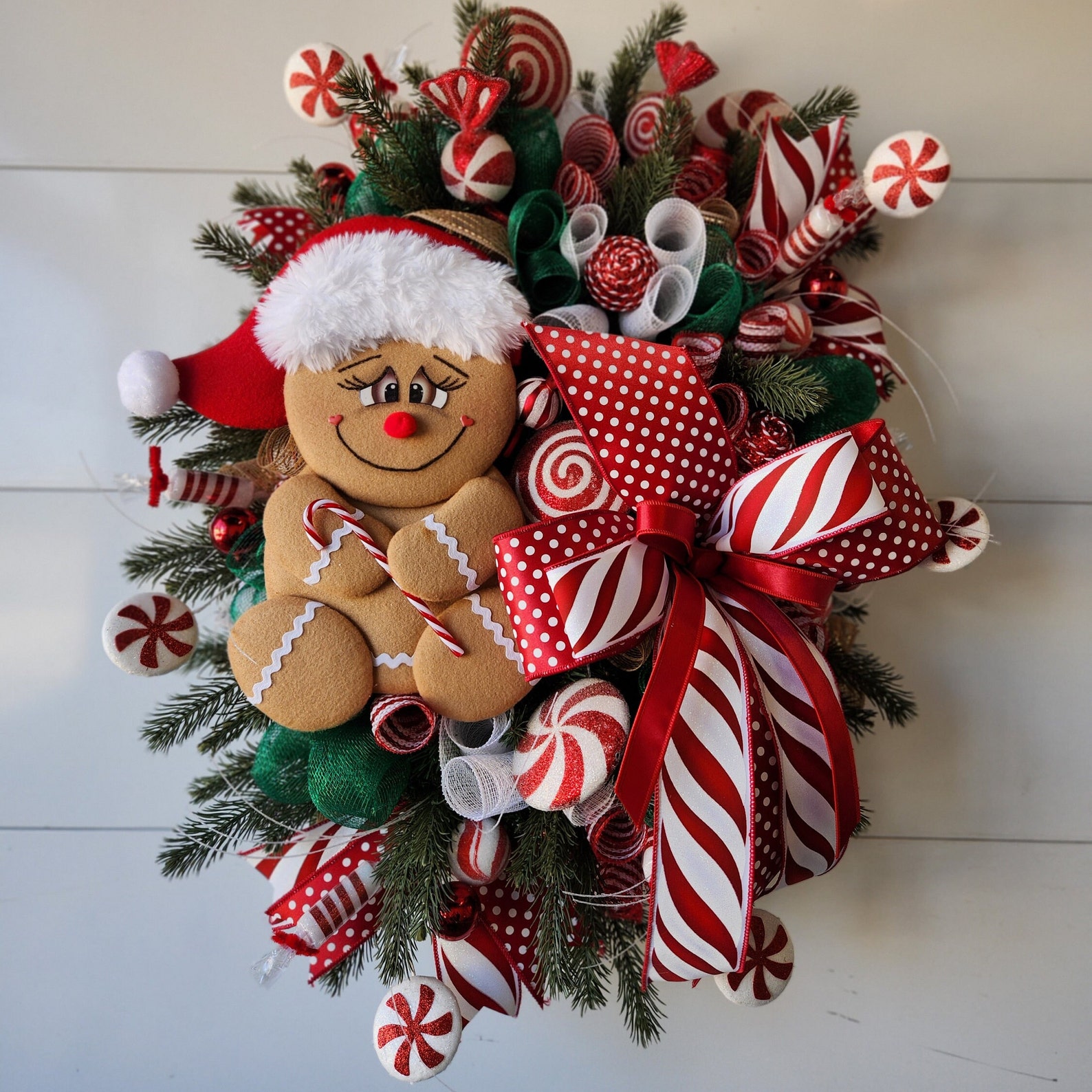 Gingerbread Christmas Wreath: Whimsical Peppermint Candy Front Door ...