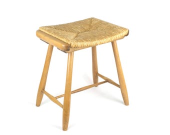 A Mid-Century Scandinavian Beech Wood and Rush Seat Stool