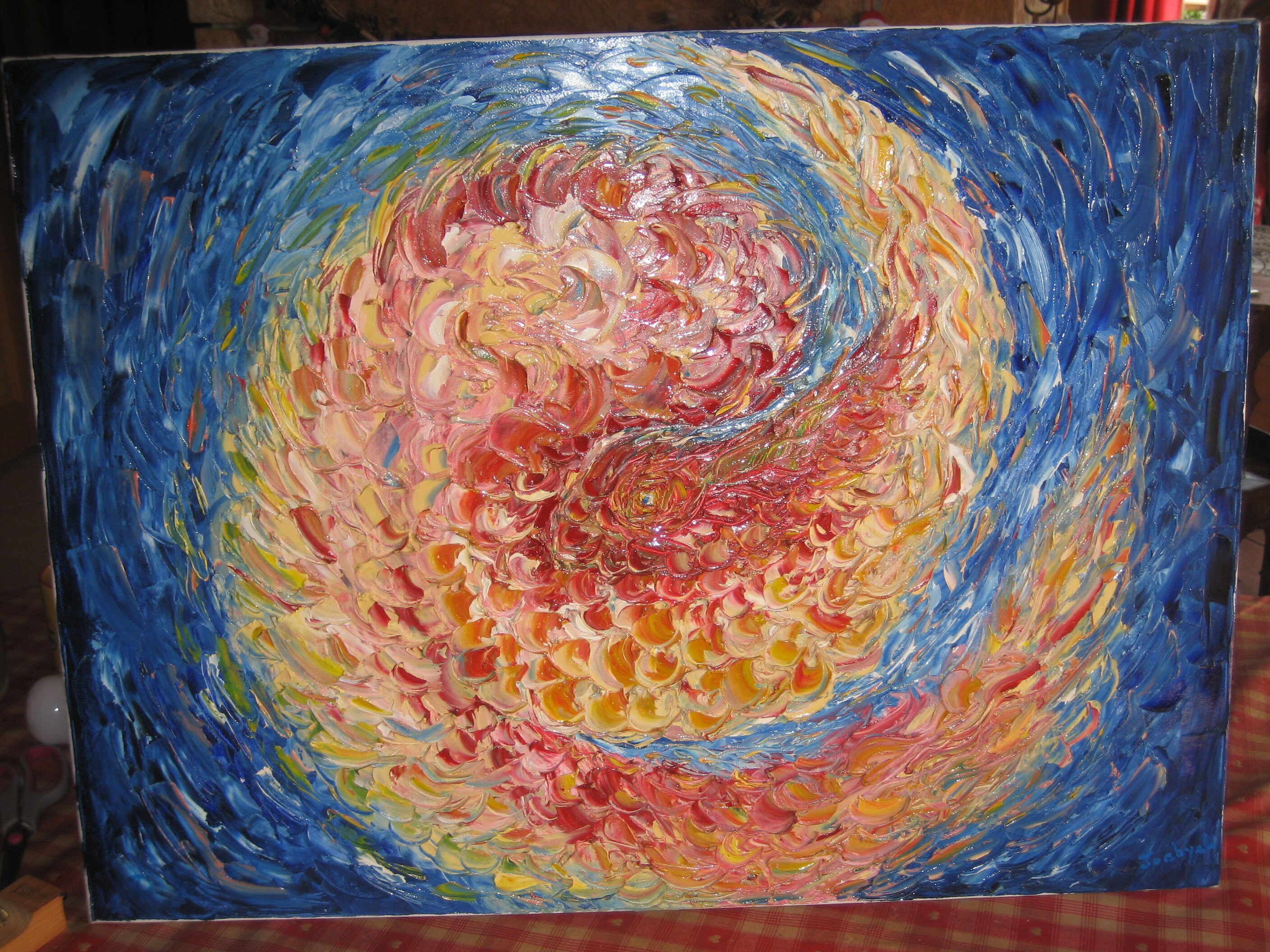Peinture à Huile sur Toile Signée Peinte Au Couteau Supernova