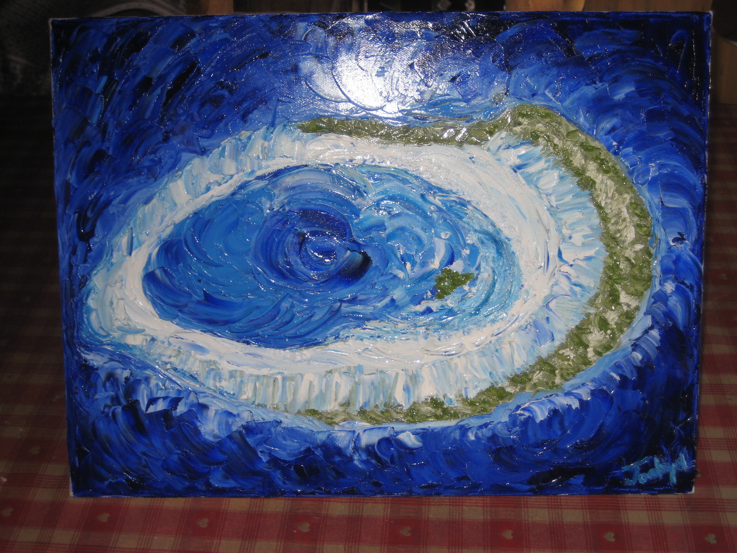 Peinture Huile sur Toile Atoll Vu Du Ciel Signée