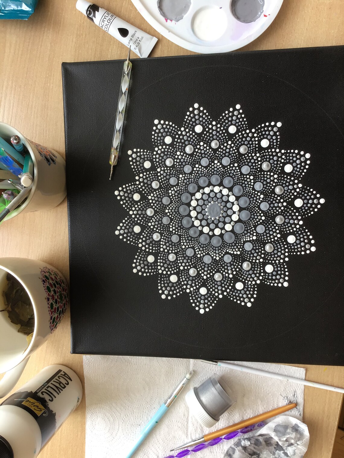 Black and White Dotted Mandala Monochrome Dot Art Mandela - Etsy