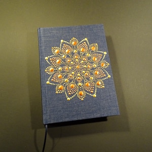 Quaderno da disegno con copertina rigida a pois blu denim, pagine bianche spesse A5/80, libro per studenti dipinto a mano, diario bello ed elegante con cinturino elastico