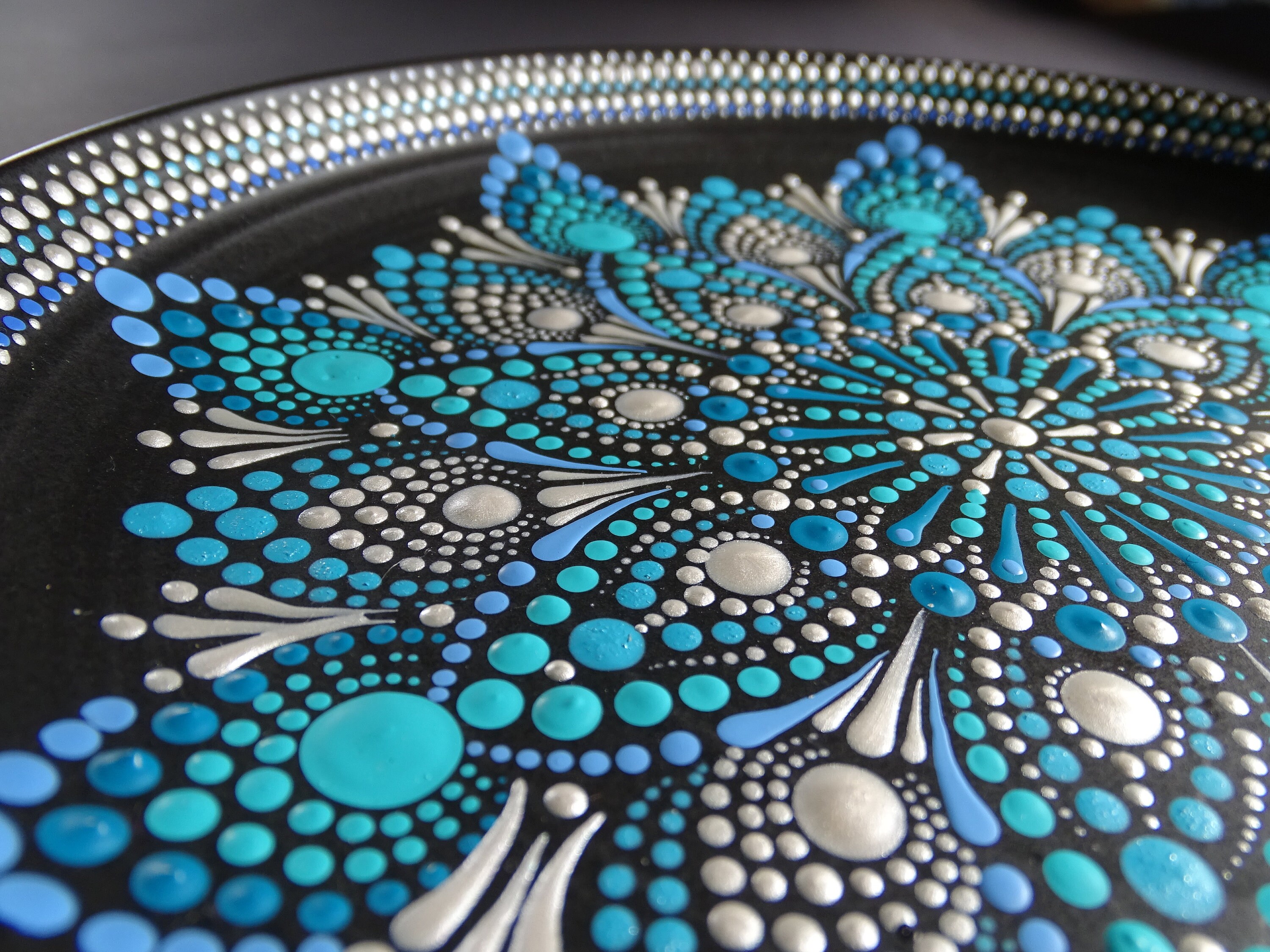 Large Ceramic Decorative Plate With Display Stand 10 Inch Round Plate For Home Decor, Wall Hanging, Table Decor Retro Mandala Design Perfect For