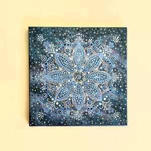 Blue Mandala Painting: Celestial Dot Art, Starry Night Design