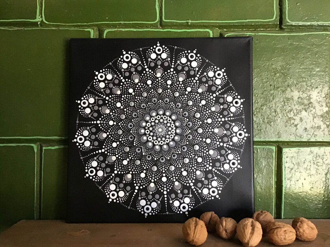 Black and White Dotted Mandala Monochrome Dot Art Mandela - Etsy