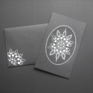 Handgeschilderde verjaardagskaart, wenskaart, zwarte kaart, vaarwel kaart, speciale stip mandala kaart, stip mandala, minimalistische kaart wenskaart