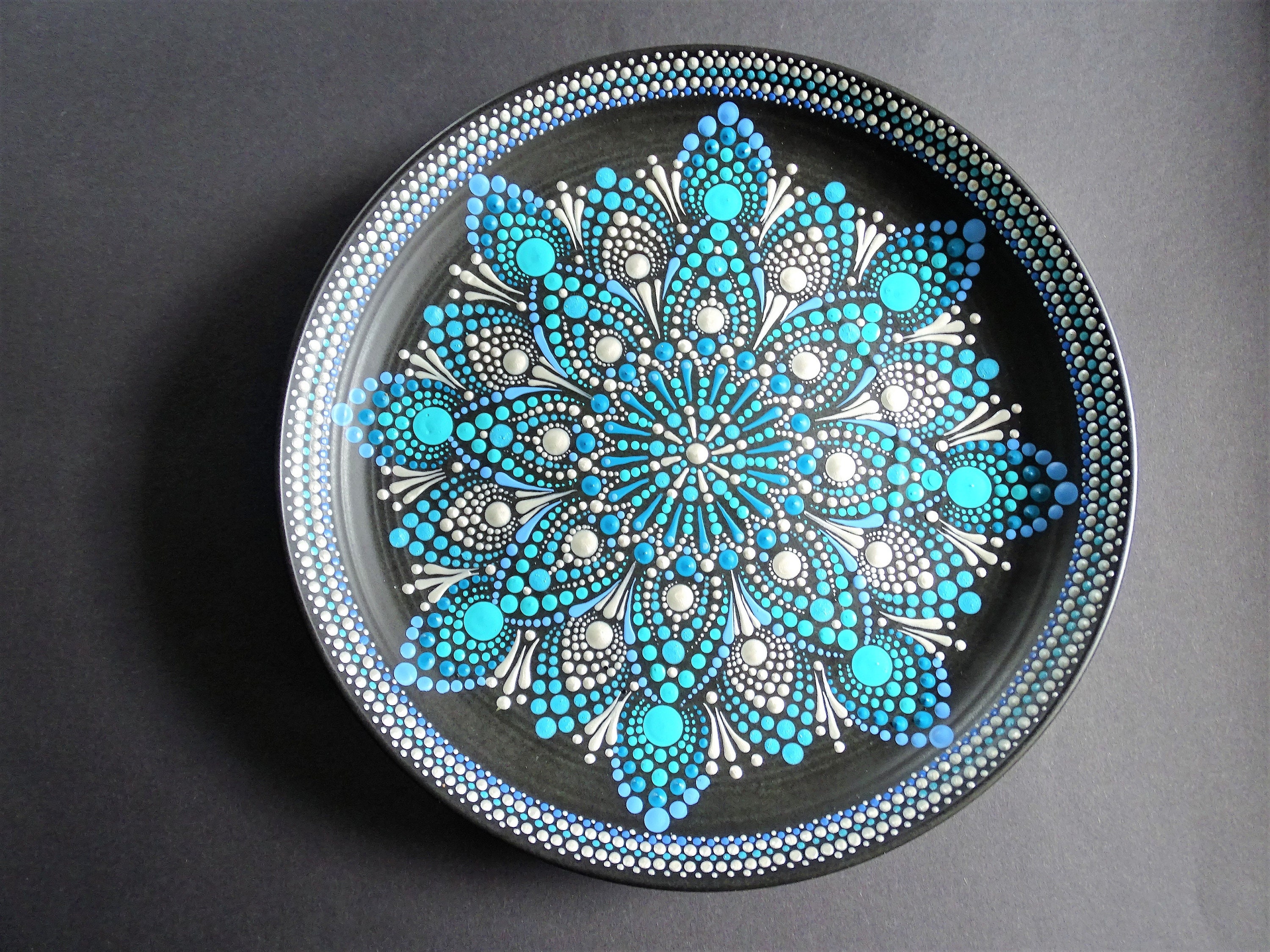 Large Ceramic Decorative Plate With Display Stand 10 Inch Round Plate For Home Decor, Wall Hanging, Table Decor Retro Mandala Design Perfect For