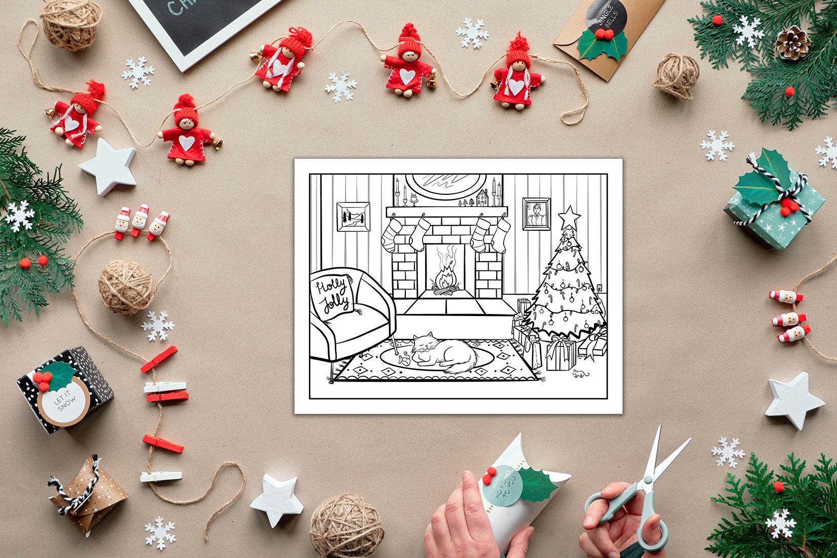 Cozy Christmas Coloring Page Etsy
