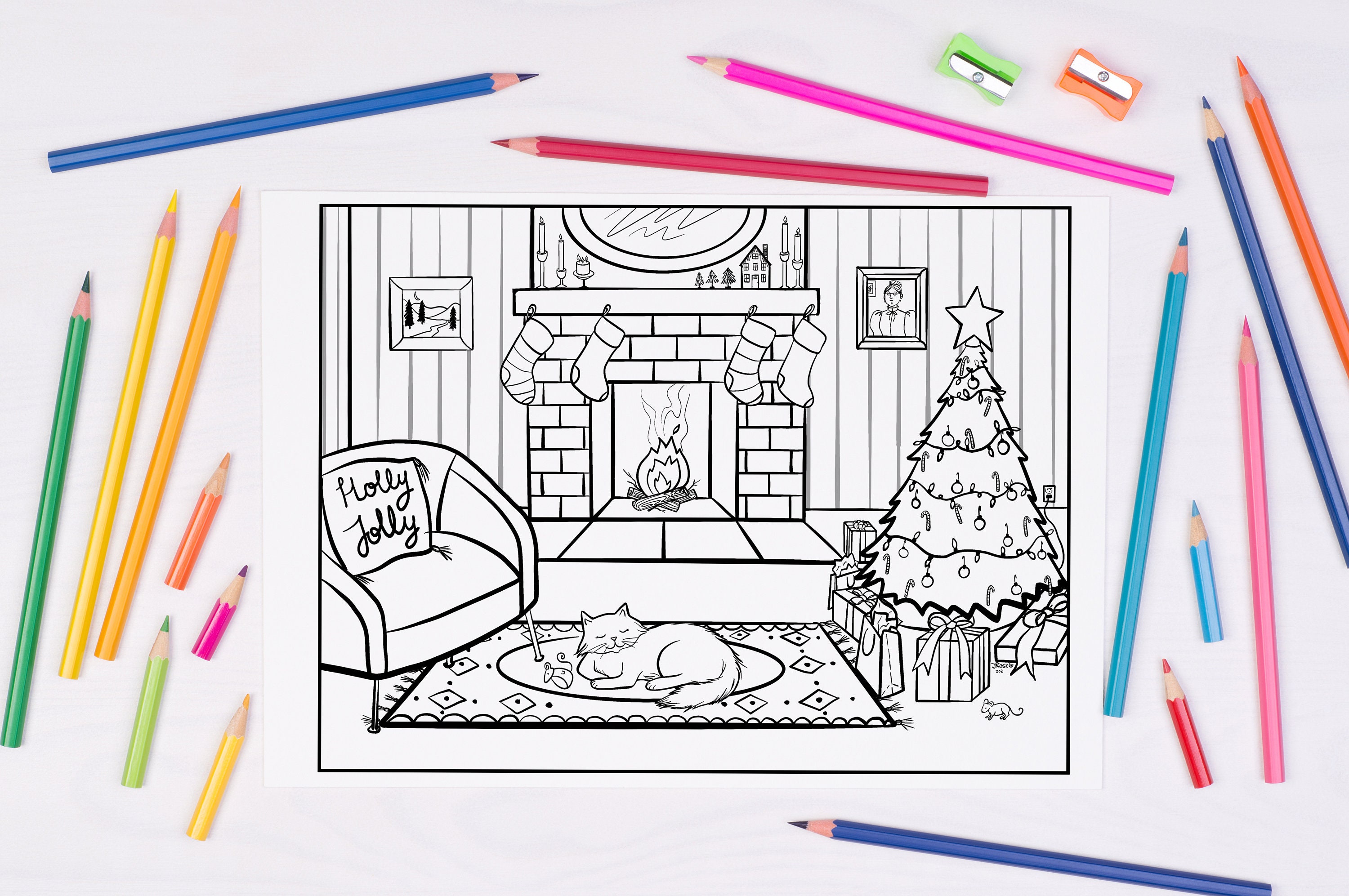 Cozy Christmas Coloring Page - Etsy