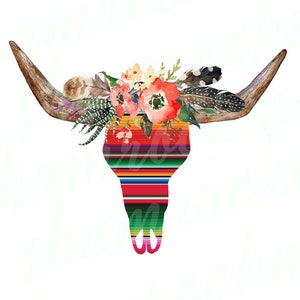 Serape floral steer skull, png images with transparent background, high resolution 300 dpi