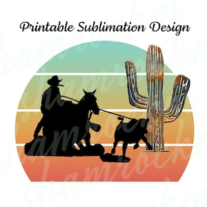 Printable Sublimation Design | Pastel Vintage Sunset Calf Roper | png images | transparent background | high resolution 300 dpi