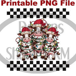 Printable Sublimation Design | Christmas Cows Wrapped in Lights| png images | high resolution 300 dpi