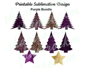 Printable Sublimation Design, Purple Leopard Christmas Tree bundle, png images with transparent background, high resolution 300 dpi