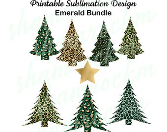 Printable Sublimation Design, Emerald Green Leopard Christmas Tree bundle, png images with transparent background, high resolution 300 dpi