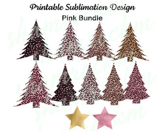 Printable Sublimation Design, Pink Leopard Christmas Tree bundle, png images with transparent background, high resolution 300 dpi