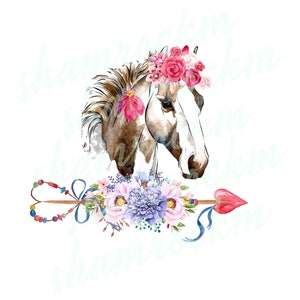 Paint horse with floral arrow, png images with transparent background, high resolution 300 dpi