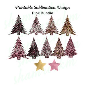 Printable Sublimation Design, Pink Leopard Christmas Tree bundle, png images with transparent background, high resolution 300 dpi