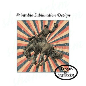 Printable Sublimation Design | Bronc Rider | Retro Grunge | png image transparent background | high resolution 300 dpi