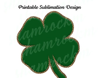 Printable Sublimation Design | Shamrock with Leopard Print Outline | png image | transparent background | high resolution 300 dpi