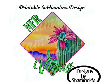 Design stampabile a sublimazione / NFR Vegas / Deserto e verde neon / immagine png sfondo trasparente / alta risoluzione 300 dpi