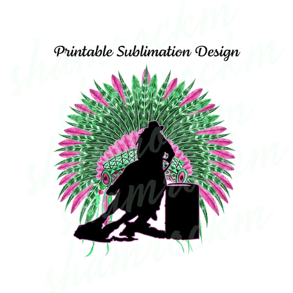 Printable Sublimation Design | Feather Headdress | Barrel Racer | Pinks and Greens | png image transparent bkgrnd | high resolution 300 dpi