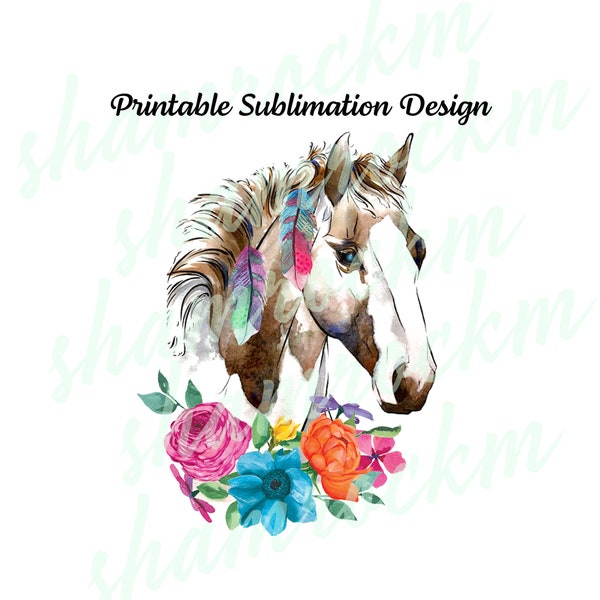 Printable Sublimation Design | Boho Paint Pony with Blue Eye | png image transparent background | high resolution 300 dpi