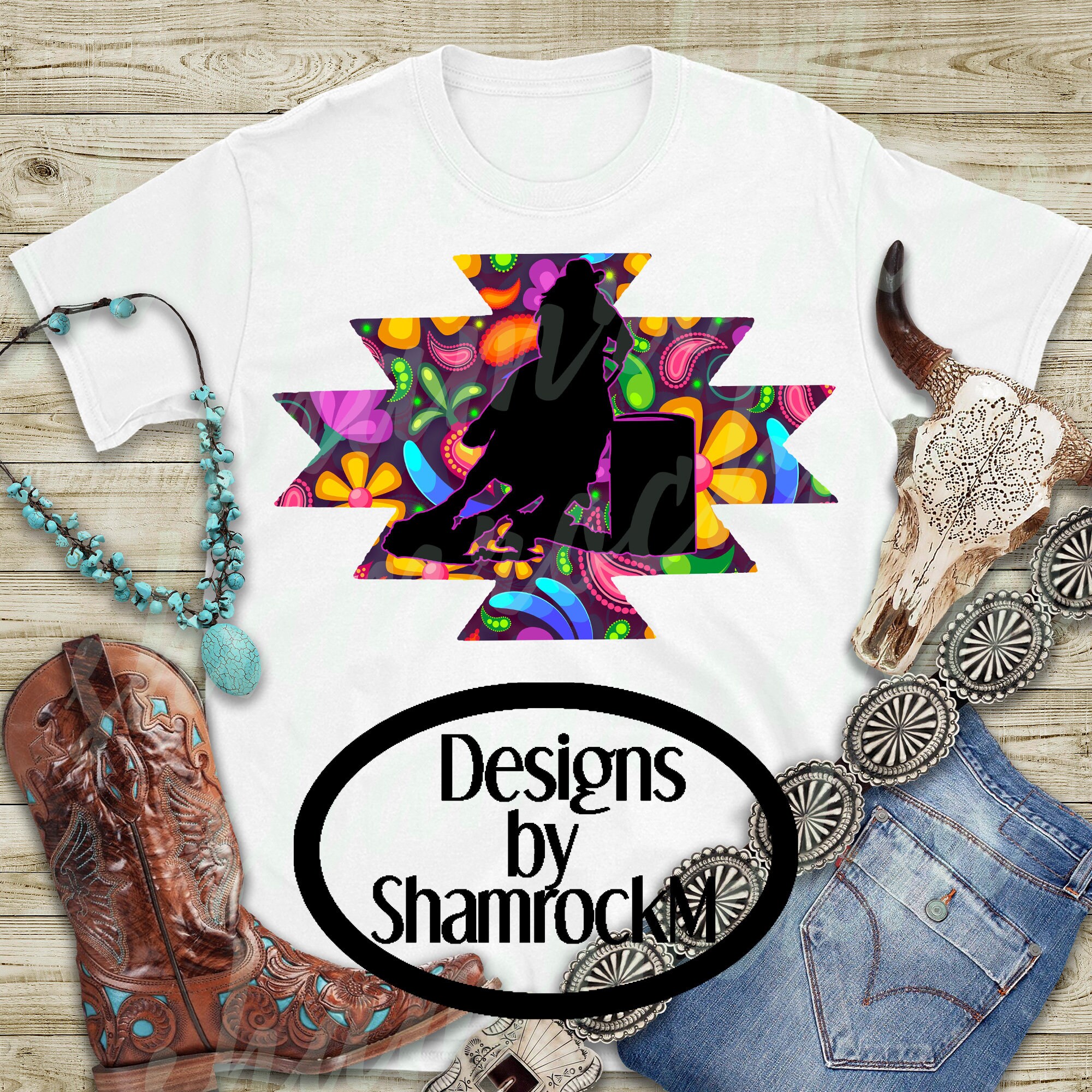 Printable Sublimation Design | Barrel Racer | Paisley Aztec Background ...