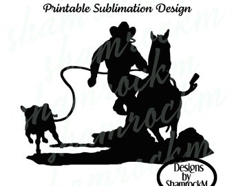 Printable Sublimation Design | Calf Roper Silhouette | Western Design | png images | transparent background | high resolution 300 dpi
