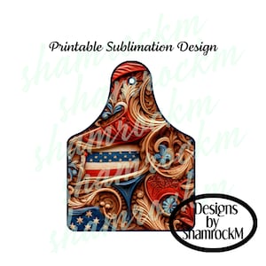 Printable Sublimation Design | Cow Ear Tag | Tooled Leather | png image transparent background | high resolution 300 dpi
