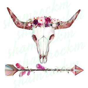Boho skull with arrow,  png images with transparent background, high resolution 300 dpi