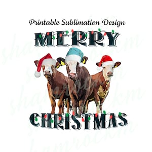 Printable Sublimation Design | Merry Christmas Cows | png images | transparent background | high resolution 300 dpi