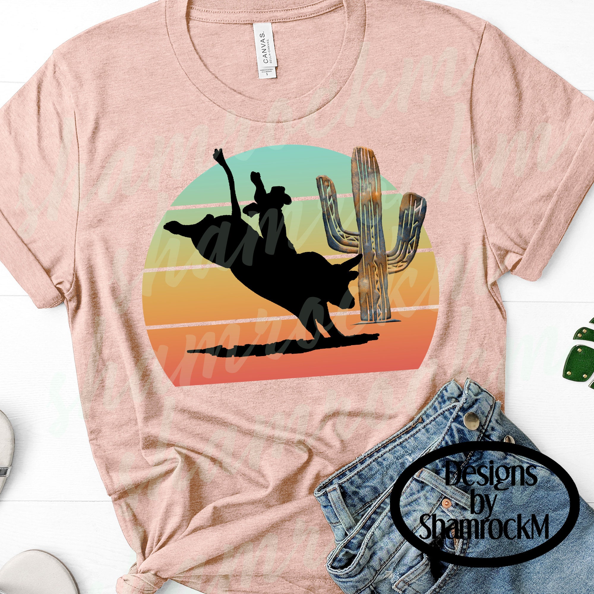 Printable Sublimation Design Pastel Sunset Bull Rider Png | Etsy
