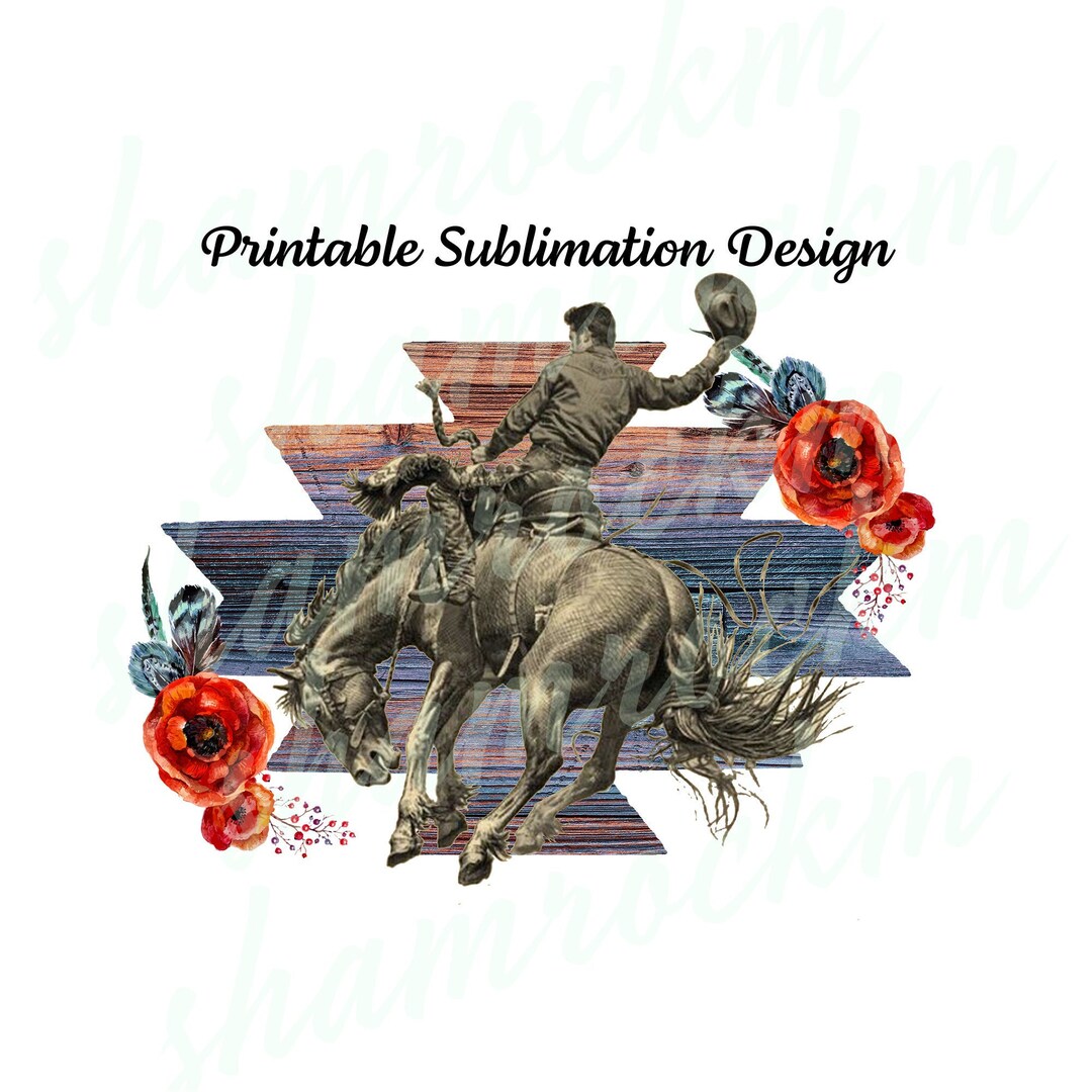 Printable Sublimation Design, Bronc Rider on Aztec Rose Gold, Png ...
