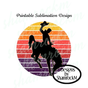 Printable Sublimation Design | Vintage Sunset with Bronc Rider | png image transparent background | high resolution 300 dpi