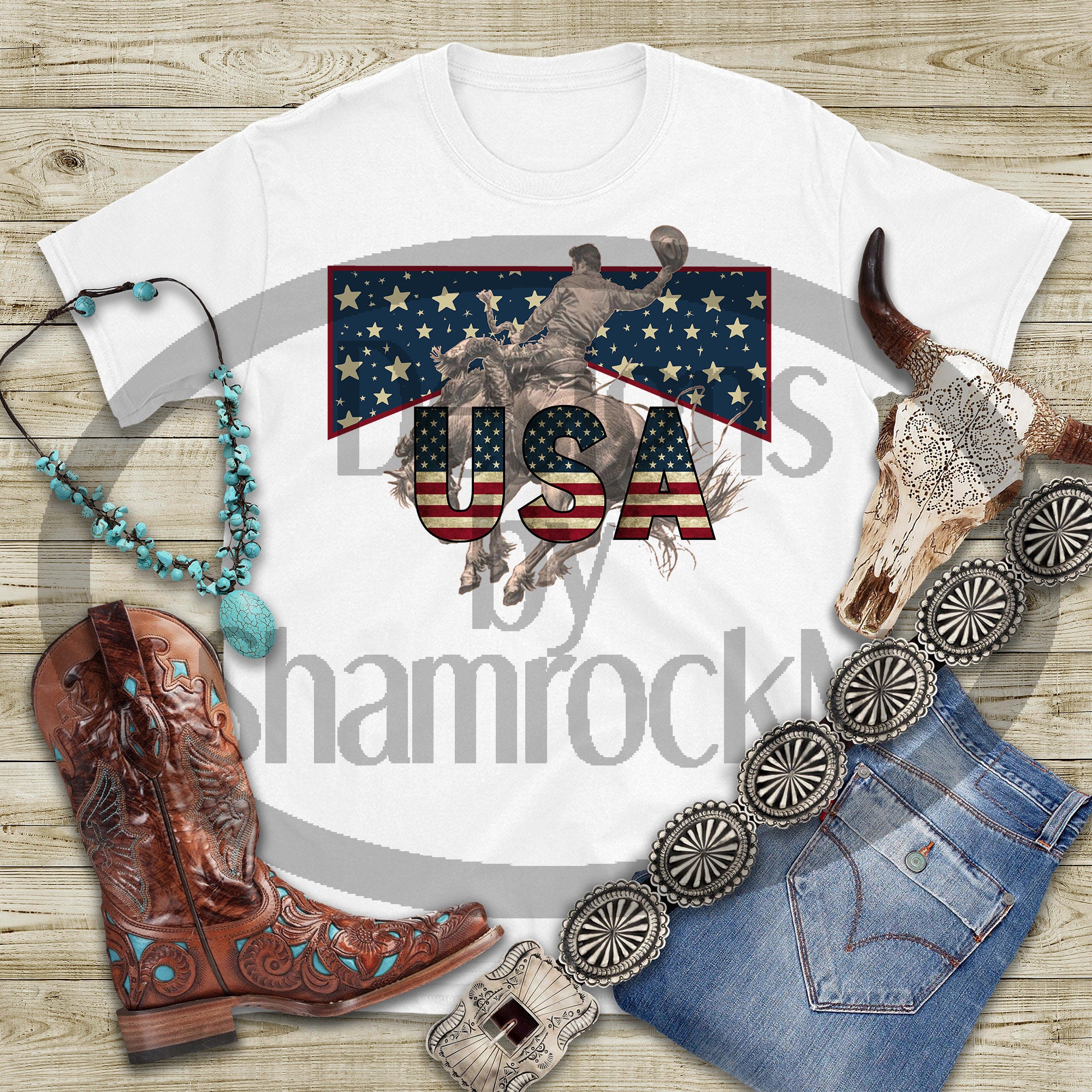 Printable Sublimation Design | Weathered USA With Bronc Rider | Png ...