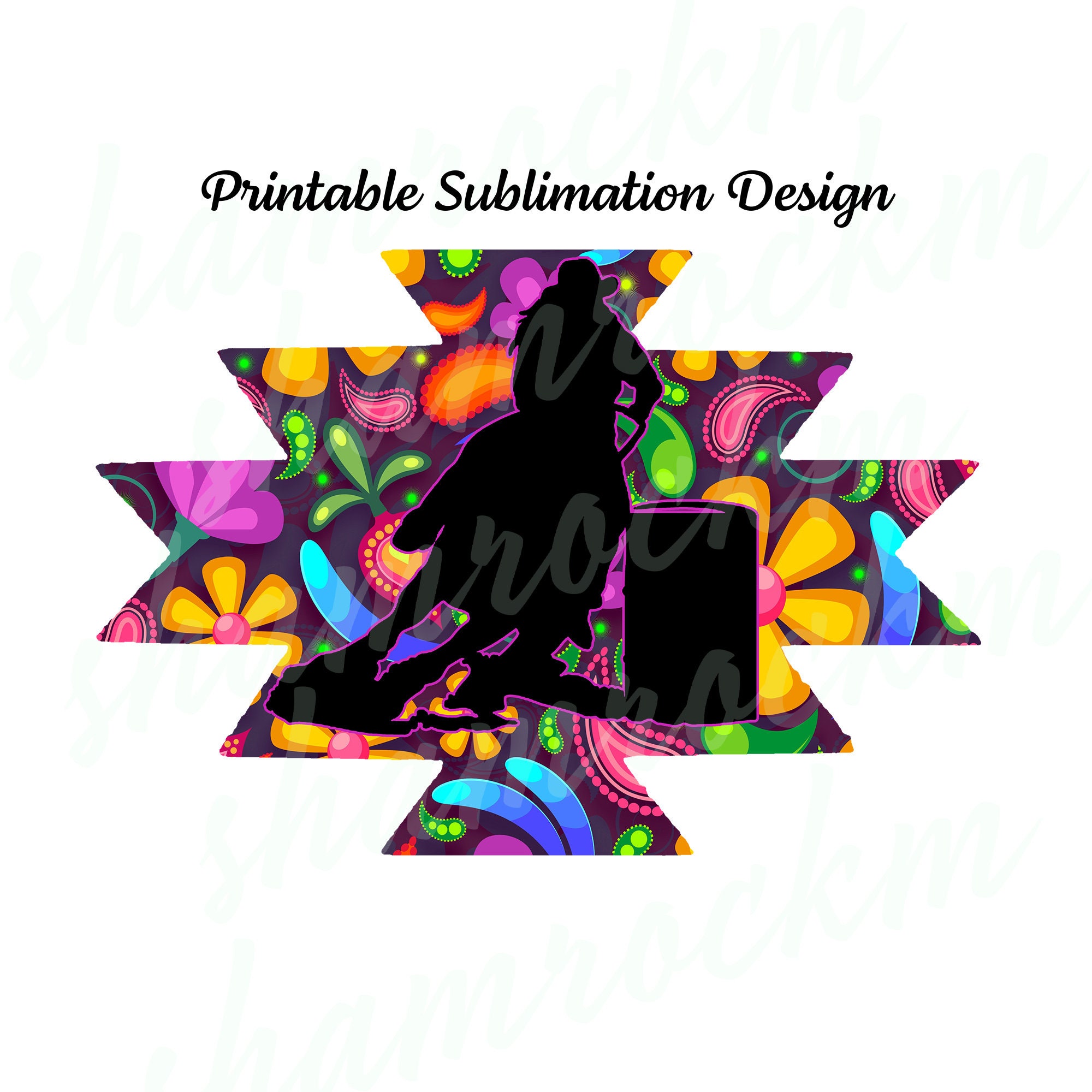 Printable Sublimation Design | Barrel Racer | Paisley Aztec Background ...