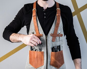 Barber leather apron, Barber apron, Leather barber apron, Hairdresser apron, Hairstylist leather apron, Leather hairdresser apron,Mens apron