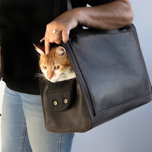 Betop Fashion Dog Carrier PU Leather Dog Handbag Dog Purse Cat Tote Bag Pet Cat Dog Hiking Bag, Brown, Small 38*23*17cm