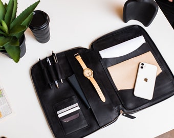 Leather business portfolio personalized, Leather journal large, Leather padfolio with business card holder, Leather document portfolio