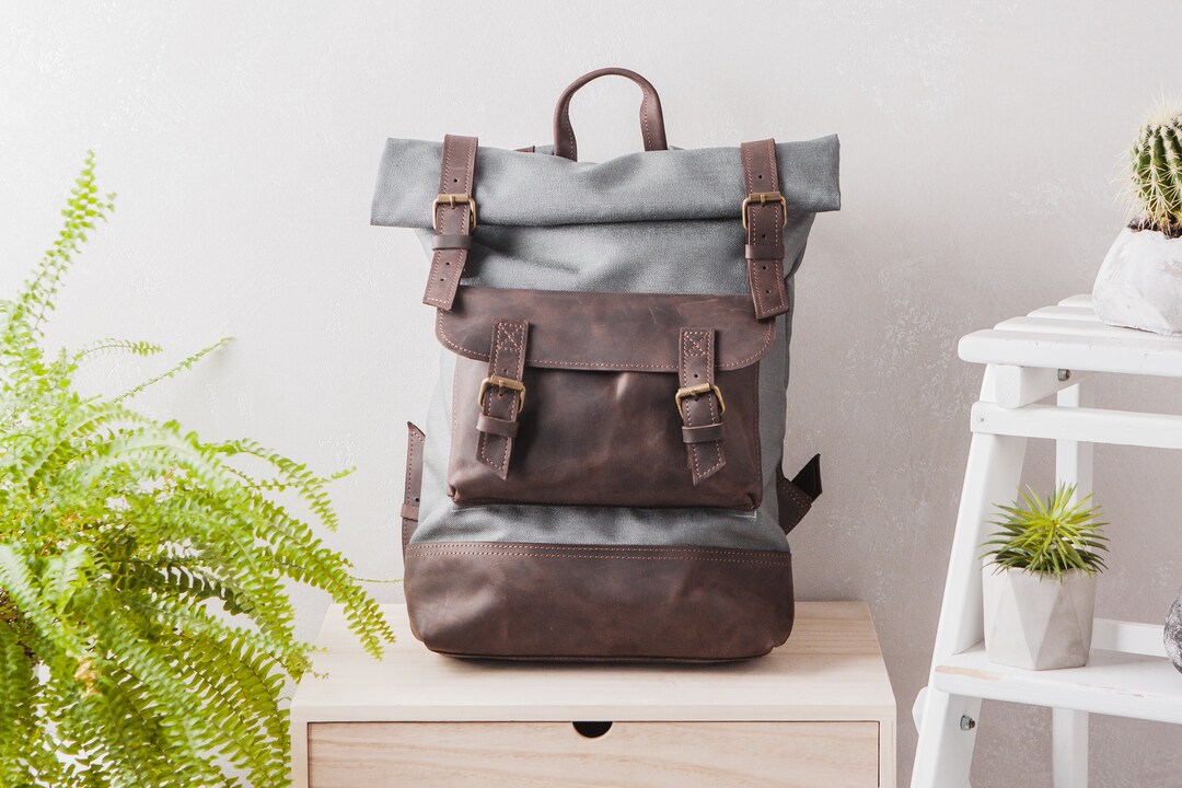 Canvas and Leather Backpack,canvas Backpack,unisex Backpack