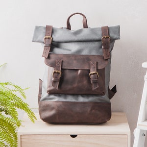 Canvas and leather backpack,Canvas Backpack,Unisex backpack,Large backpack,Canvas Rucksack,Waterproof Backpack,Canvas backpack laptop