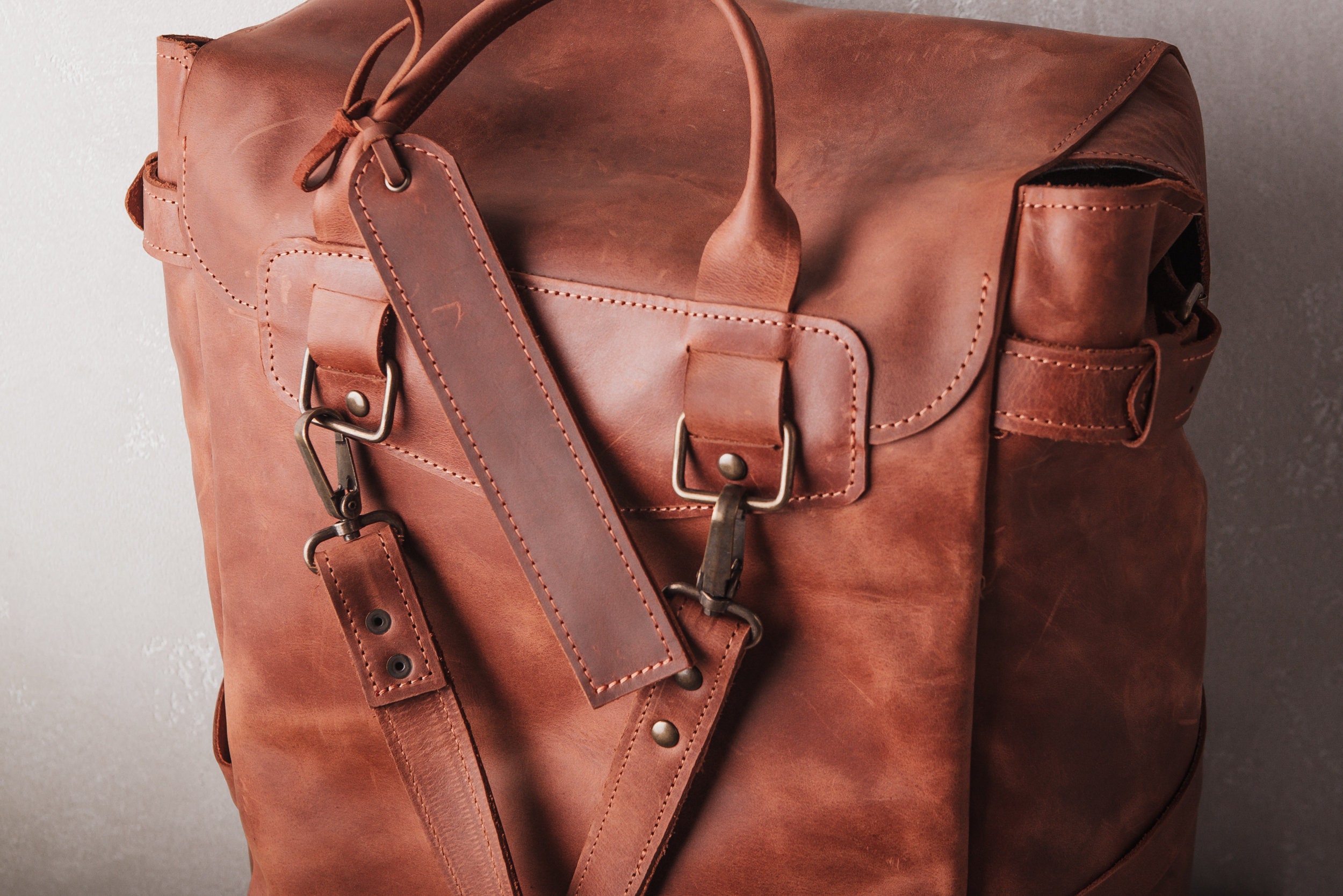 Handmade Brown Leather Backpack, Rustic and Spacious Bag for Everyday ...