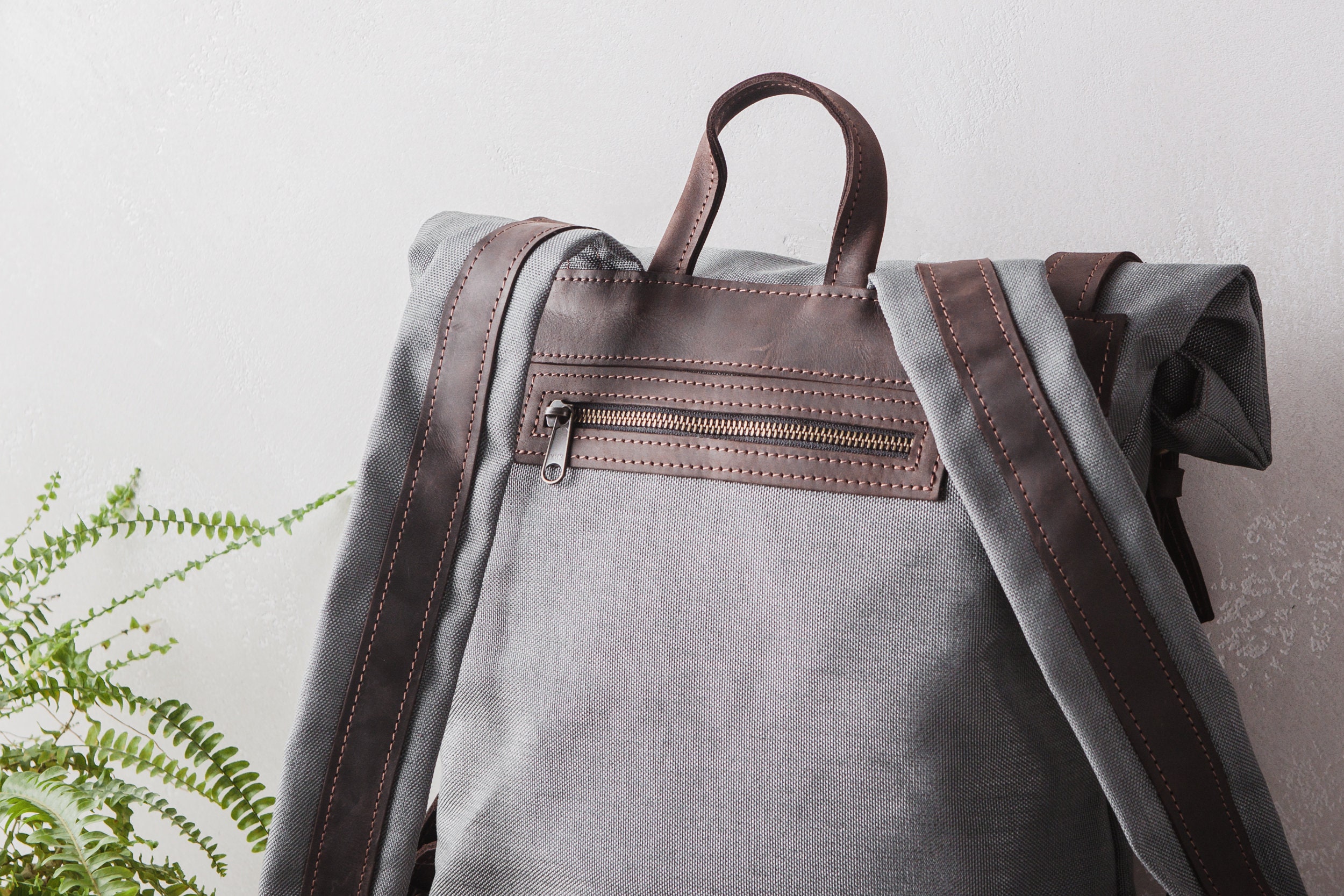 Canvas and Leather Backpackcanvas Backpackunisex Etsy