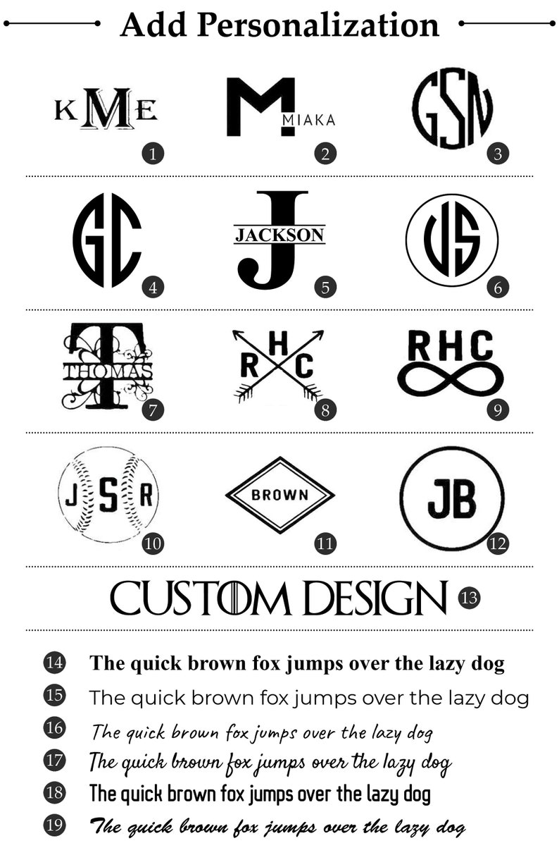 Puede incluir: Un tablero de inspiraci&oacute;n de dise&ntilde;o gr&aacute;fico con 12 dise&ntilde;os de logotipos diferentes. Los dise&ntilde;os incluyen iniciales, nombres y una pelota de b&eacute;isbol. El tablero tambi&eacute;n incluye el texto "Agregar personalizaci&oacute;n" y "Dise&ntilde;o personalizado".
