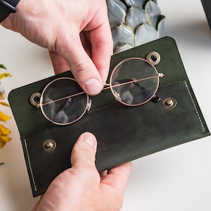 Customizable genuine leather glasses pouch, Slip sleeve reading glasses, Spectacles case, Sunglasses pouch, Glasses holder