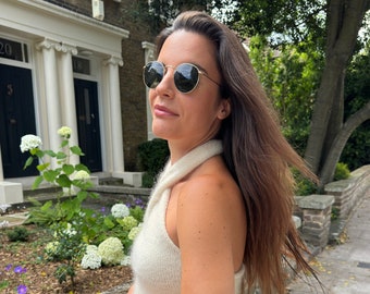 Patrón de tejido para top de lana con cuello halter y videotutoriales