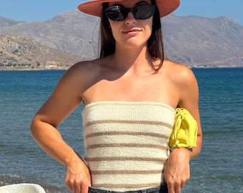 Patrón de tejido de top de tubo a rayas para principiantes con videotutoriales.